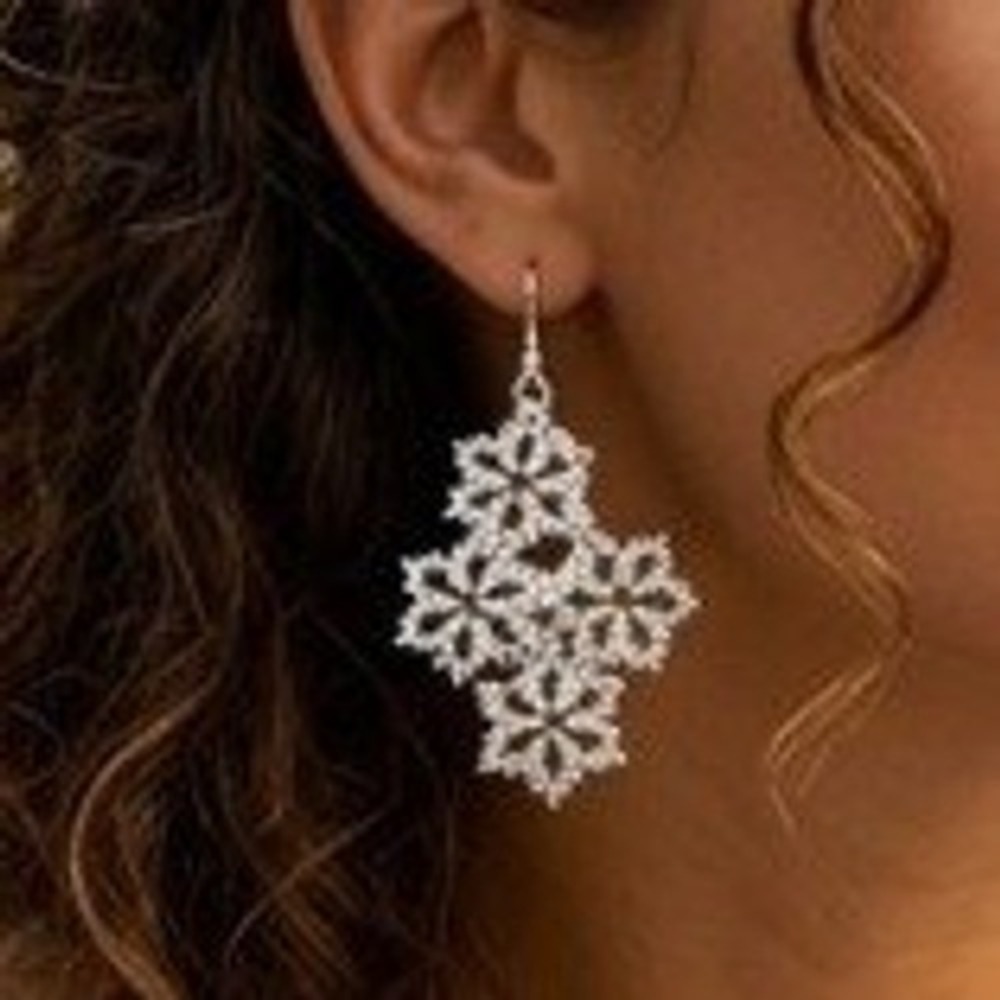 Silver Filigree Floral Lace Drop Earrings 3" Whimsigoth Cottagecore New Boutique